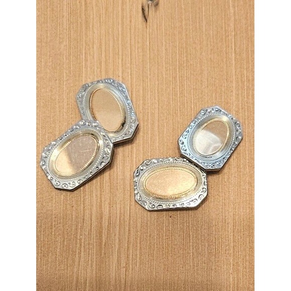 Vintage Cufflinks Gold Tone Oval‎ Ornate Edge Wedding Formal Occasion - Picture 1 of 9